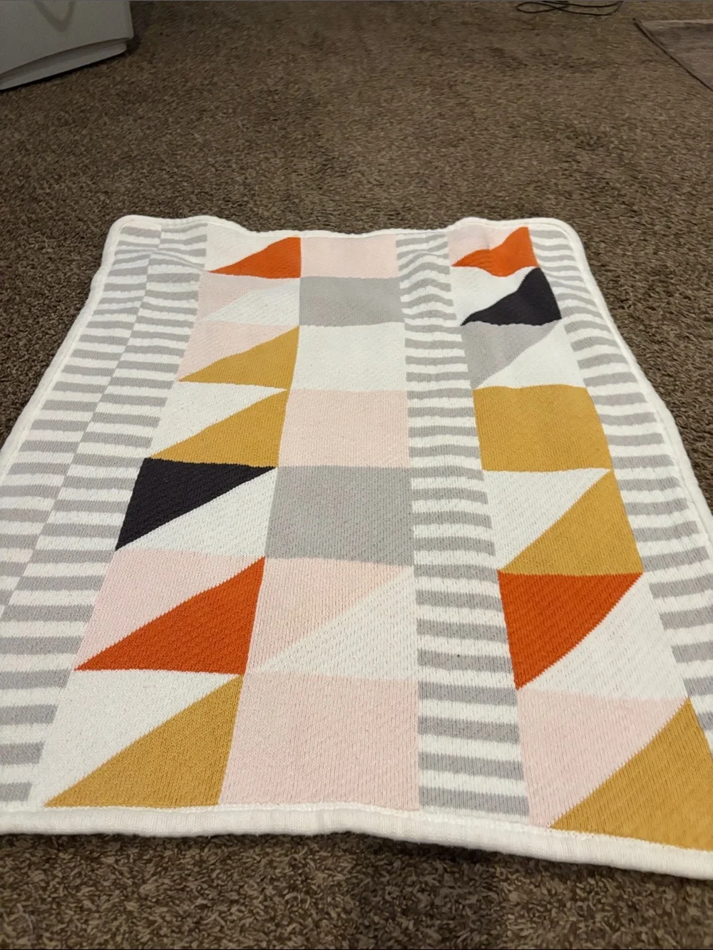 West Elm Geometric Knit Throw - White, Pink, Orange, Mustard, Gray, Blue